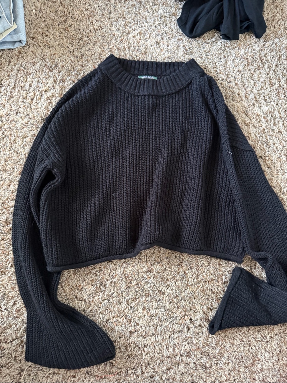 wild fable Black Cropped Ribbed Crew Sweater